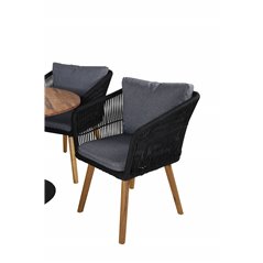 Cot Dining Table - Black steel / Acacia (teaklook) - ø100cm+Chania Armchair - Black/Acacia_4