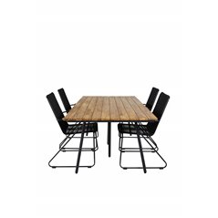 Chan Dining Table - Black Steel / Acacia (teak look) - 200cm+Bois Armchair - Black Alu / Black Rope / Acacia_4