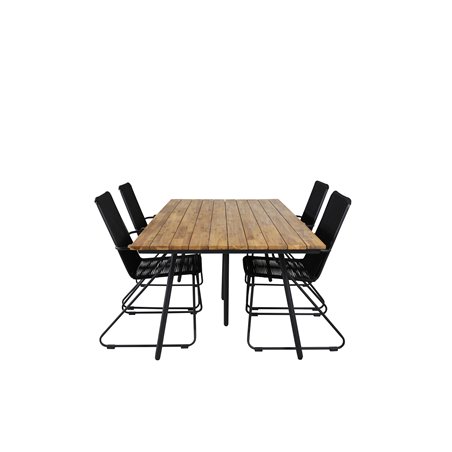 Chan Dining Table - Black Steel / Acacia Bois Armchair: Black Alu / Black Rope / Acacia