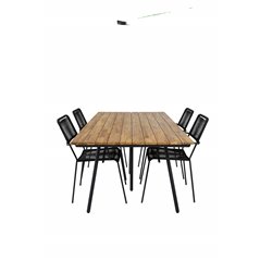 Chan Dining Table - Black Steel / Acacia - Lindos Armchair - Black Alu / Black Rope