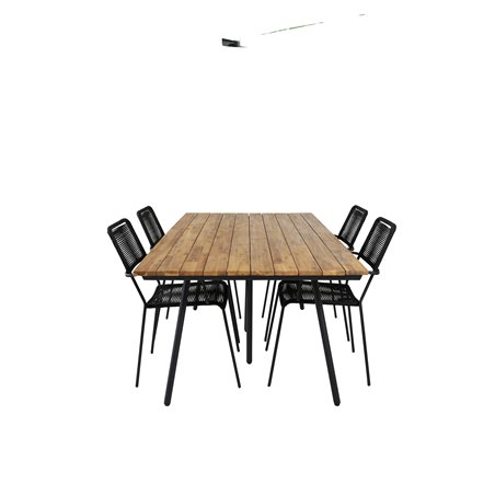 Chan Dining Table - Black Steel / Acacia - Lindos Armchair - Black Alu / Black Rope