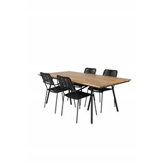 Chan Dining Table - Black Steel / Acacia - Lindos Armchair - Black Alu / Black Rope