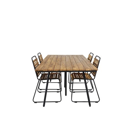 Chan Dining Table - Black Steel / Acacia (teak look) - 200cm+Bois Dining Chair - Black Alu / Acacia_4