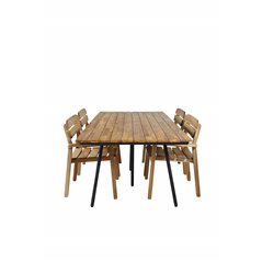 Chan Dining Table - Black Steel / Acacia (teak look) - 200cm+Marion Stackable Armchair - Acacia_4