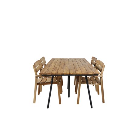 Chan Dining Table - Black Steel / Acacia (teak look) - 200cm+Marion Stackable Armchair - Acacia_4