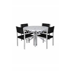 Alma Dining Table - White Alu - ø120cm, Rives Arm Chair - White Wash Acacia / Black Rope_4