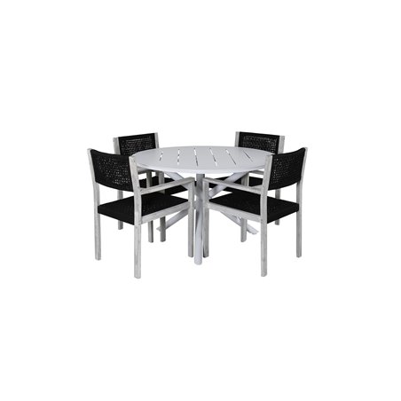 Alma Dining Table - White Alu - ø120cm, Rives Arm Chair - White Wash Acacia / Black Rope_4