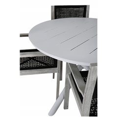 Alma Dining Table - White Alu - ø120cm, Rives Arm Chair - White Wash Acacia / Black Rope_4