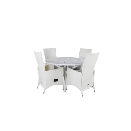 Alma Dining Table - White Alu - ø120cm, Padova Chair (Recliner) - White/Grey_4