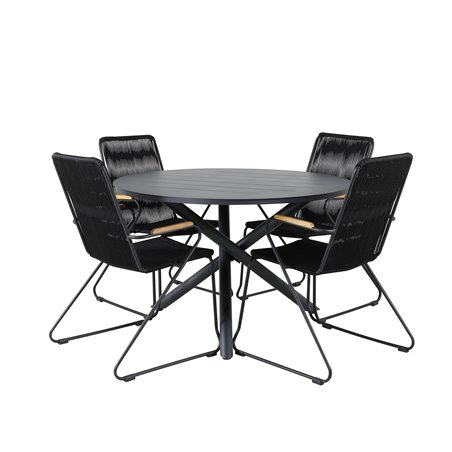 Alma Dining Table - Black Alu - ø120cm, Bois Armchair - Black Alu / Black Rope