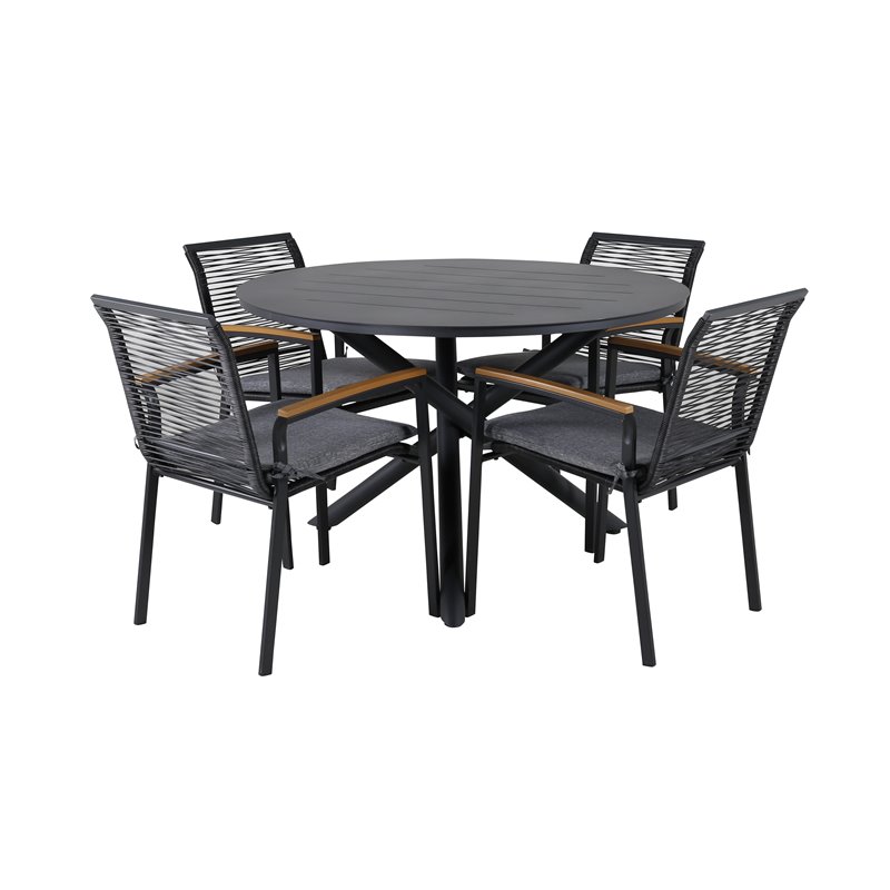 Alma Dining Table - Black Alu - ø120cm, Dallas Dining Chair