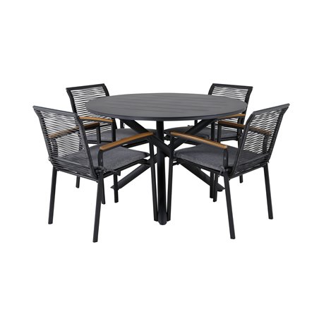 Alma Dining Table - Black Alu - ø120cm, Dallas Dining Chair