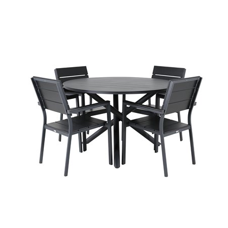 Alma Dining Table - Black Alu - ø120cm, Levels Chair (stackable) - Black Alu / Black Aintwood_4