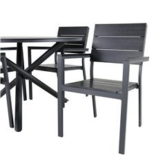 Alma Dining Table - Black Alu - ø120cm, Levels Chair (stackable) - Black Alu / Black Aintwood_4