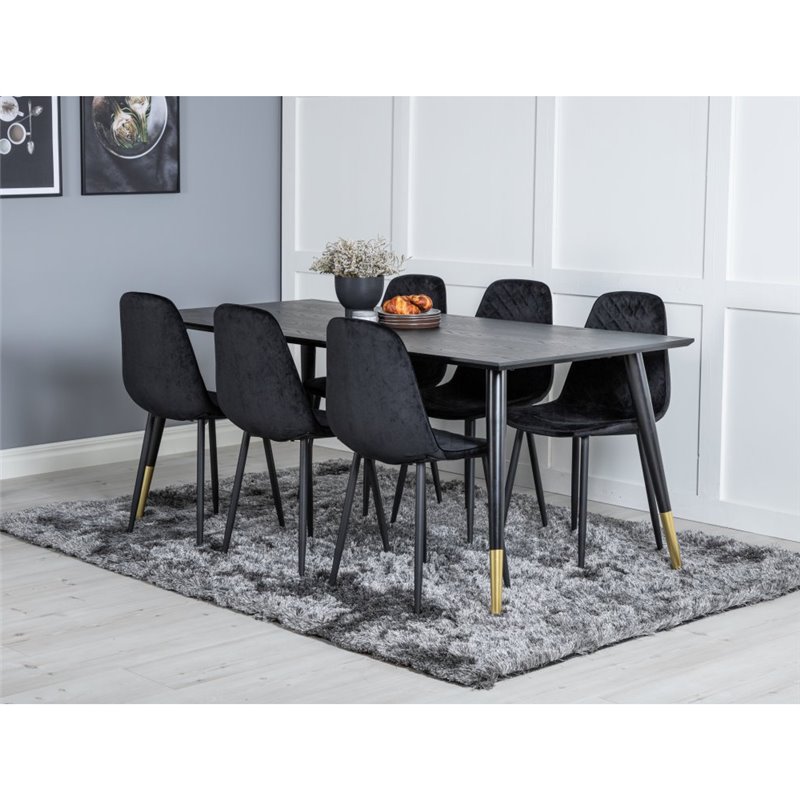 Dipp Dining Table - 180*90cm - Black / Black Brass, Polar Diamond Dining Chair - Black Legs - Black Velvet_6