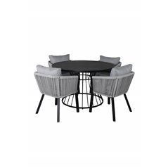 Tropea Dining Table - Black Steel / Grey Spray Glass, Virya Dining -tuoli Black Alu / Grey Cushion