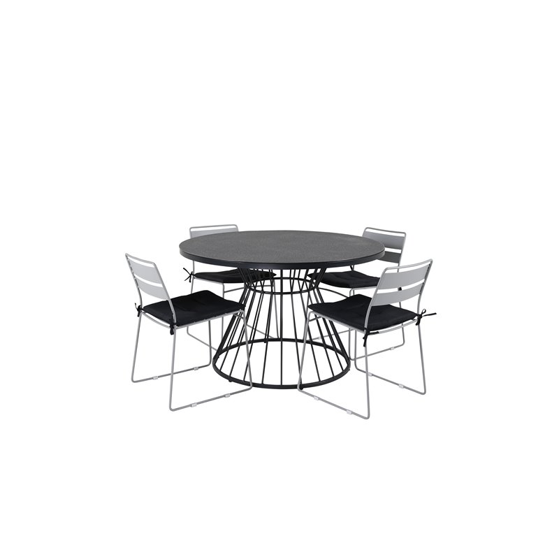 Tropea Dining Table - Black Steel / Grey Spray Glass, Lina Dining Tuoli