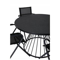 Tropea Dining Table - Black Steel / Grey Spray Glass, Alina Dining Chair - Black Alu / Black Textilene