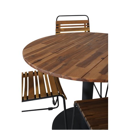 Spjälsäng mat bord - Svart Stål / Acacia (Teaklook) - Ø100cm + Bois Matsalstol - Svart Aluminium / Acacia_4