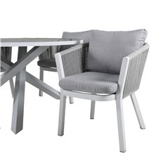 Parma Taulu 140 - Valkoinen / Harmaa, Virya Dining Chair - White Alu / Harmaa tyyny