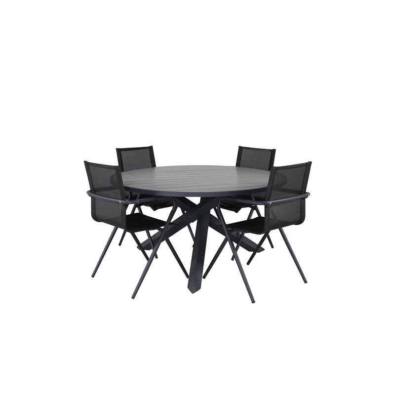Parma - Tabell Ø 140 - Svart Aluminium / Grå Aintwood, Alina Matsal Stol - Svart Aluminium / Svart Textilene_4
