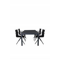 Marbella-pöytä 160/240 - Musta/musta, Alina Dining Chair - Black Alu/Black Textilene