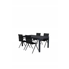 Marbella-pöytä 160/240 - Musta/musta, Alina Dining Chair - Black Alu/Black Textilene