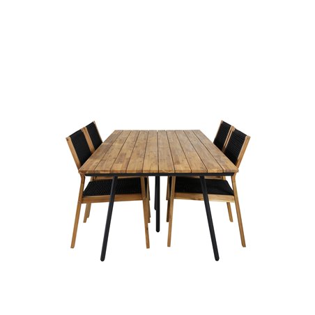 Chan Dining Table - Black Steel / Acacia (teak look) - 200cm+Little John Dining Chair - Black Rope / Acacia _4