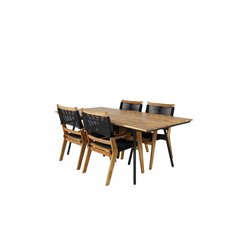 Chan Dining Table - Black Steel / Acacia (teak look) - 200cm+Peter Stackable Dining Chair - Black Rope / Acacia KD_4