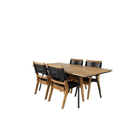 Chan Spisebord - Sort stål / Acacia (teak look) - 200cm + Peter Stabelbar spisestuestol - Sort reb / Acacia KD_4