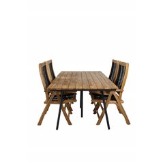 Chan Dining Table - Black Steel / Acacia (teak look) - 200cm+Peter 5:pos Chair - Black Rope / Acacia_4