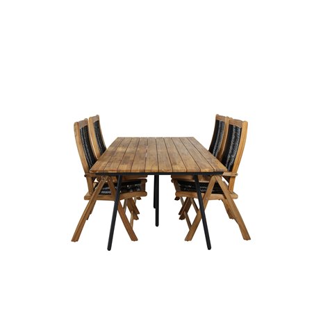 Chan Dining Table - Black Steel / Acacia (teak look) - 200cm+Peter 5:pos Chair - Black Rope / Acacia_4