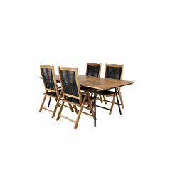 Chan Dining Table - Black Steel / Acacia (teak look) - 200cm+Peter 5:pos Chair - Black Rope / Acacia_4