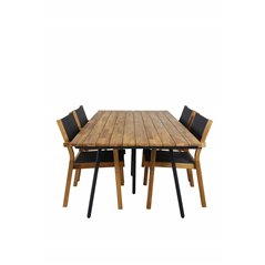 Chan Dining Table - Black Steel / Acacia Venice Stackingchair: Teak/Black Textilene