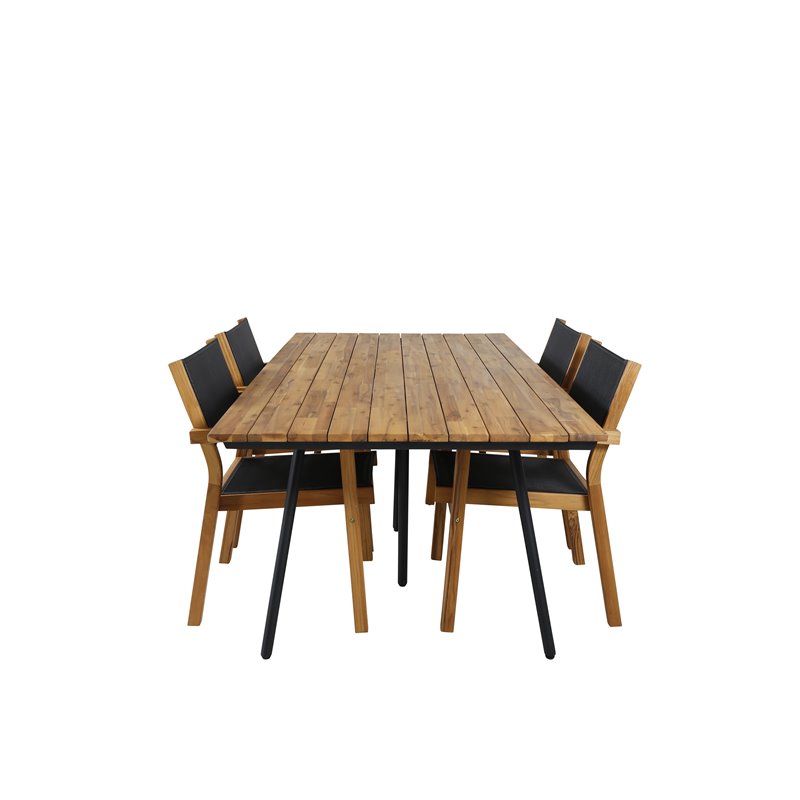 Chan Spisebord - Sort Stål / Acacia (teak look) - 200cm + Venice Stackingchair - Teak / Sort tekstilene_4