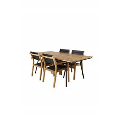 Chan Dining Table - Black Steel / Acacia (teak look) - 200cm+Venice Stackingchair - Teak / Black textilene_4