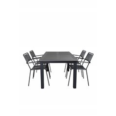 Albany Table - 152/210 - Black/Grey+Lindos Armchair - Black Alu / Grey Rope