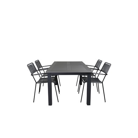 Albany Table - 152/210 - Black/Grey+Lindos Armchair - Black Alu / Grey Rope_4