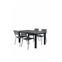 Albany Table - 152/210 - Black/Grey+Lindos Armchair - Black Alu / Grey Rope