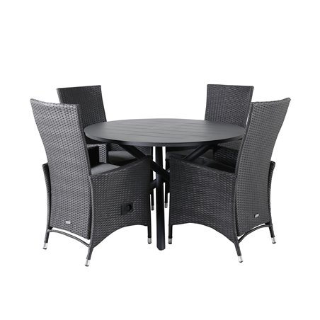 Alma Dining Table - Black Alu - ø120cm, Padova Chair (Recliner) - Black/Grey_4