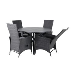 Alma Dining Table - Black Alu - ø120cm, Padova Chair (Recliner) - Black/Grey_4