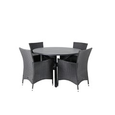 Alma Dining Table - Black Alu - ø120cm, Knick Armchair  - Black_4