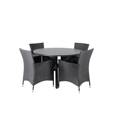 Alma Dining Table - Black Alu - ø120cm, Knick Armchair - Black_4