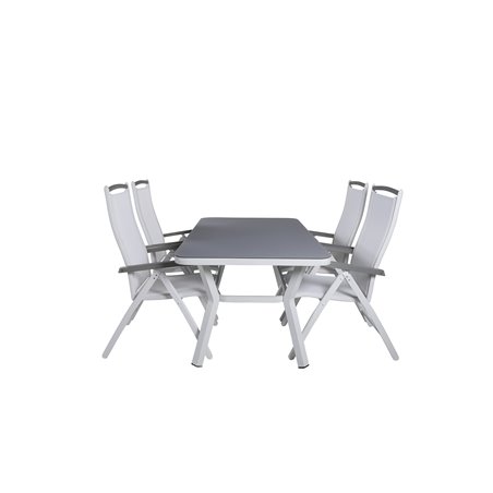 Virya Dining Table - White Alu / Grey Glass Albany 5:pos Stol - Valkoinen alumiini/valkoinen tekstiili