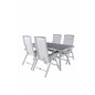 Virya Dining Table - White Alu / Grey Glass Albany 5:pos Stol - Valkoinen alumiini/valkoinen tekstiili