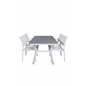 Virya Dining Table - White Alu / Grey GlassSanTorini Arm Chair (Valkoinen alu/valkoinen tekstiili)