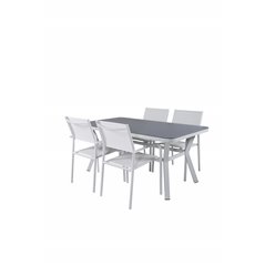 Virya Dining Table - White Alu / Grey Glass - small table+Santorini Arm Chair (Stackable) - White Alu / White Textilene_4