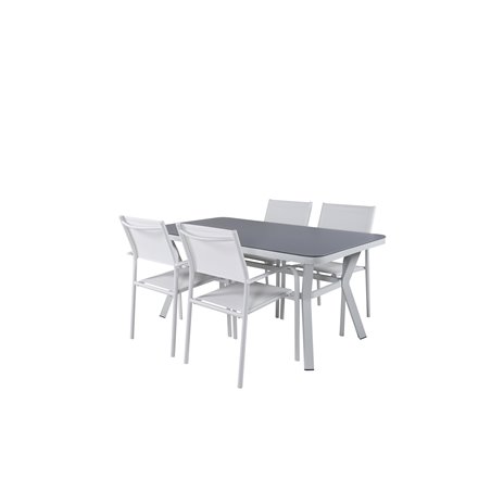 Virya Spisebord - Hvid Alu / Grå Glas - lille bord + San torini Arm Chair (stabelbar) - Hvid Alu / Hvid Textilene_4