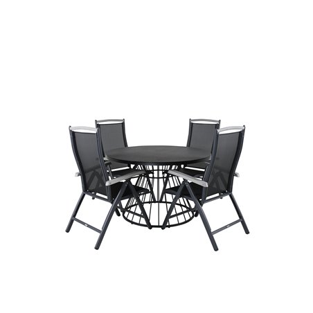 Tropea Dining Table - Black Steel / Grey Spray Glass, Albany 5:pos Chair  - Black/Black_4