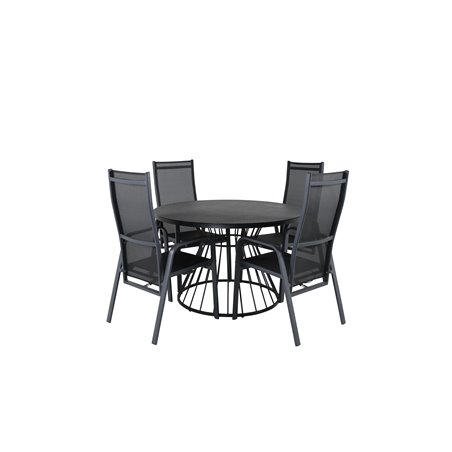 Tropea Dining Table - Black Steel / Grey Spray Glass, Copacabana Recliner Chair  - Black/Black_4